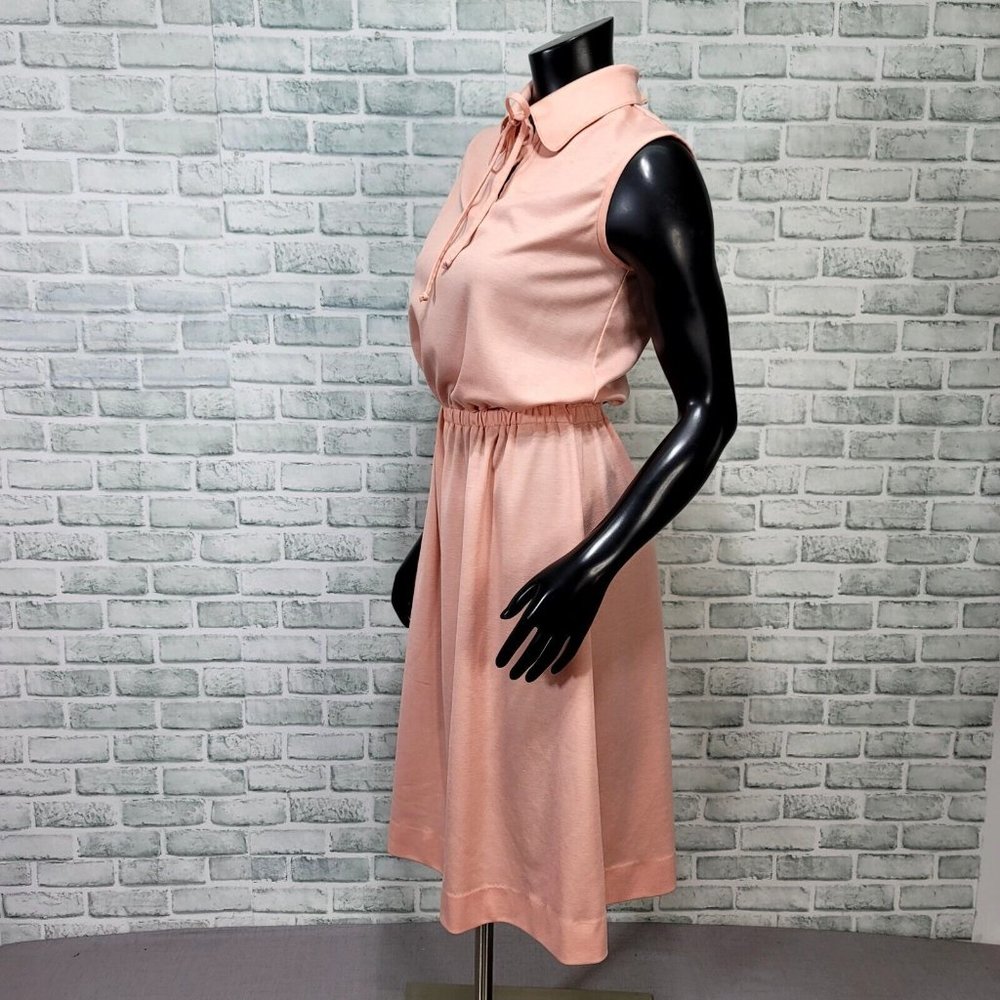 Vintage 70s Butte Knit S/M Peach Pink Day Dress &‎ Jacket Polyester Outfit Set - Picture 5 of 14